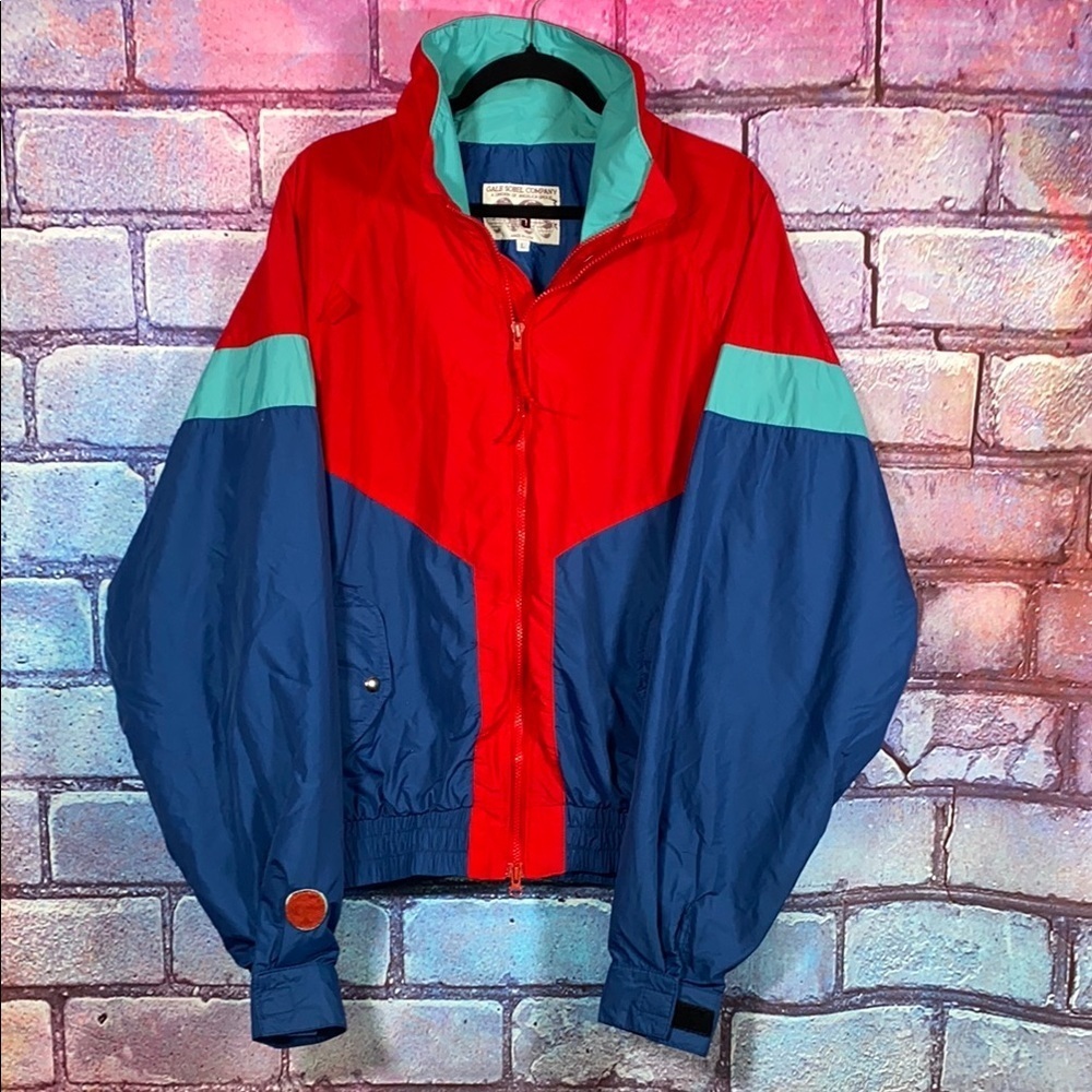 Vintage Gale Sobel Colorblock Windbreaker Jacket L Red Blue USA 80s 90s Retro